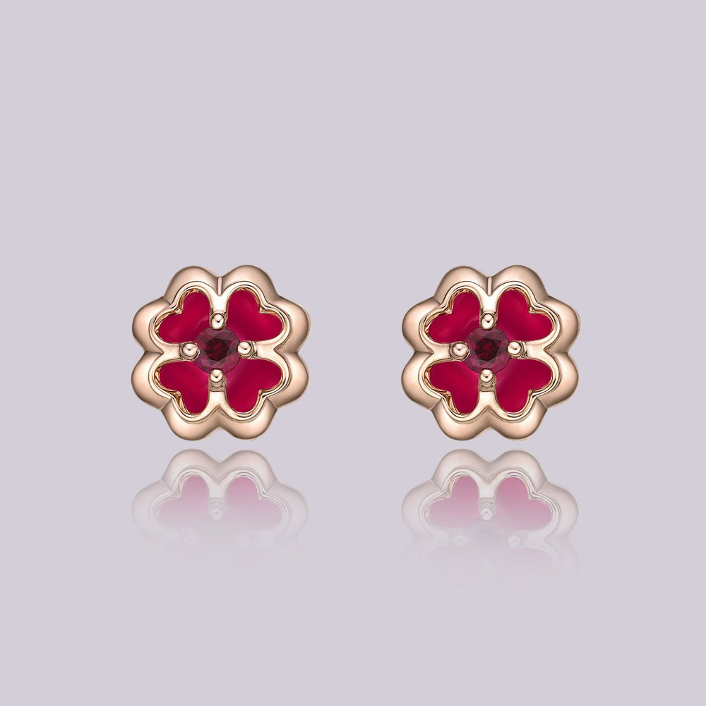 Kat & Chlo Mystery Ruby Heart Petals Stud Earrings