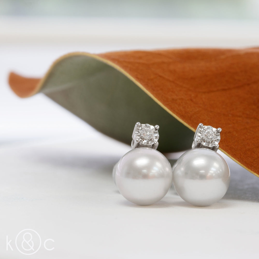 
                  
                    Kat & Chlo 18K White Gold Akoya Pearl with Single Diamond Stud Earrings
                  
                